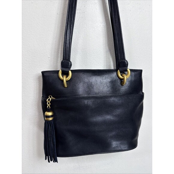 (X3) Tignanello leather  Vintage, Y2K black & gold Shoulder Bag - Picture 3 of 16